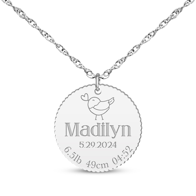 Main Image 1 of Baby Name & Stats Scalloped Disc Necklace 10K White Gold 18&quot;