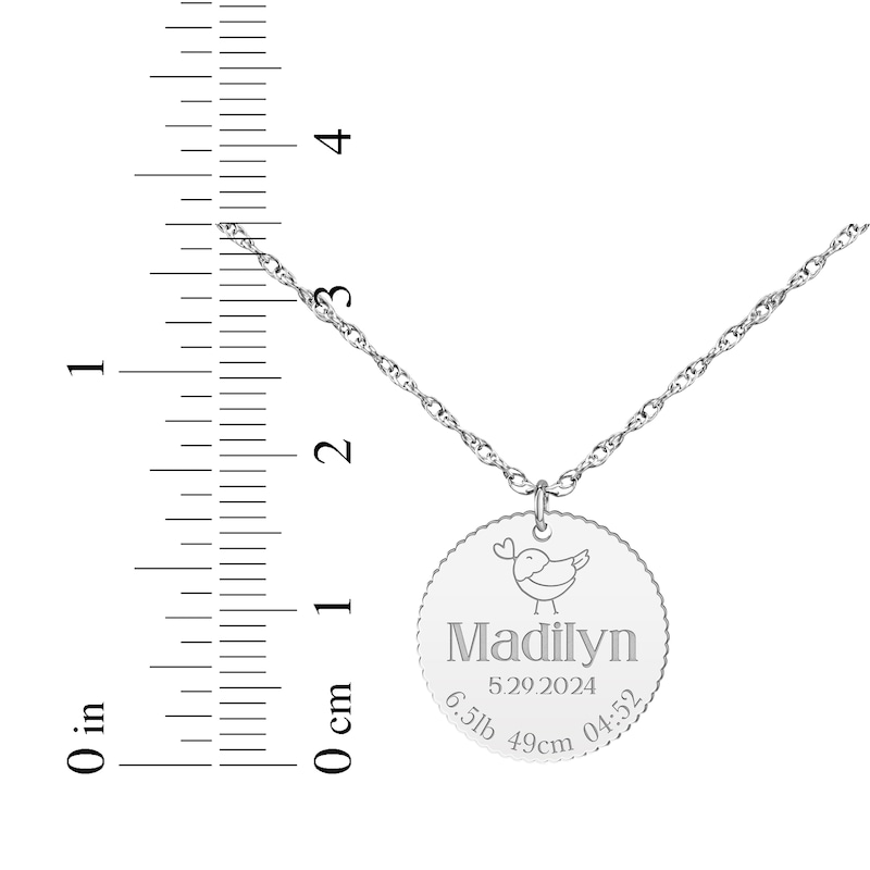 Main Image 4 of Baby Name & Stats Scalloped Disc Necklace 10K White Gold 18&quot;