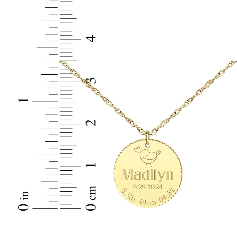 Baby Name & Stats Scalloped Disc Necklace 10K Yellow Gold 18"