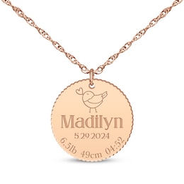 Baby Name & Stats Scalloped Disc Necklace 14K Rose Gold 18&quot;