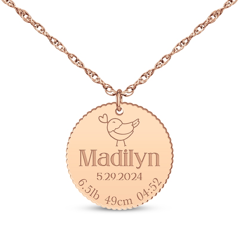 Main Image 1 of Baby Name & Stats Scalloped Disc Necklace 14K Rose Gold 18&quot;