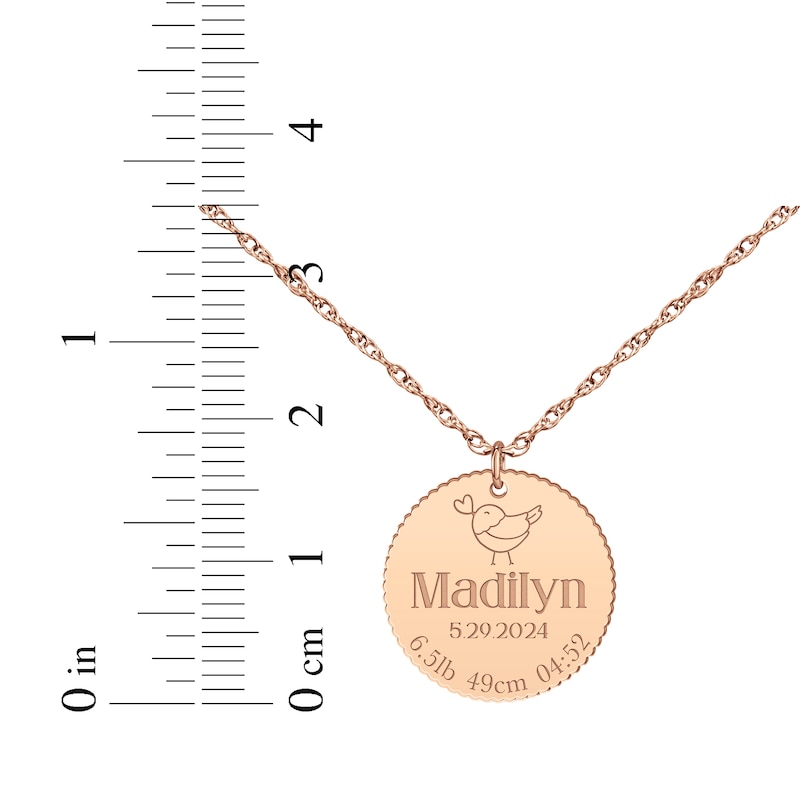 Main Image 4 of Baby Name & Stats Scalloped Disc Necklace 14K Rose Gold 18&quot;