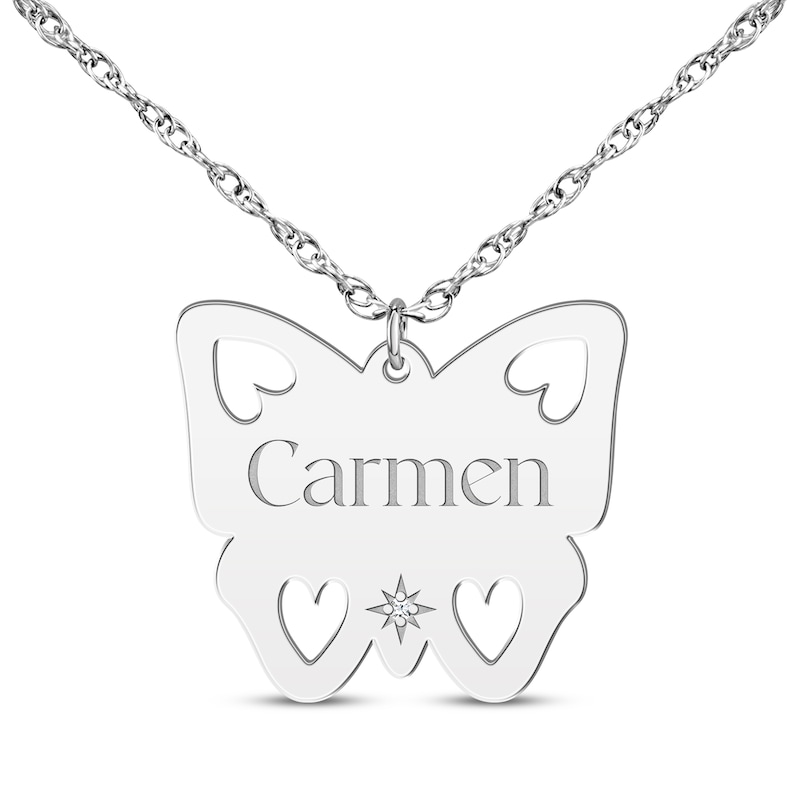 Main Image 1 of Cutout Butterfly Diamond Accent Name Necklace 10K White Gold 18&quot;