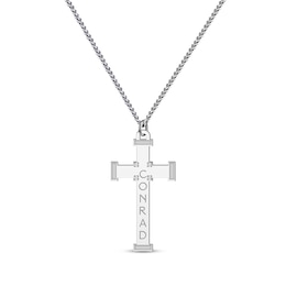 Men's Diamond Accent Name Cross Necklace Sterling Silver 22&quot;