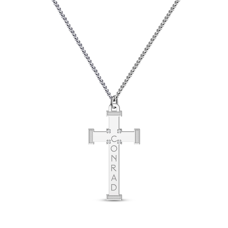 Main Image 1 of Men's Diamond Accent Name Cross Necklace Sterling Silver 22&quot;