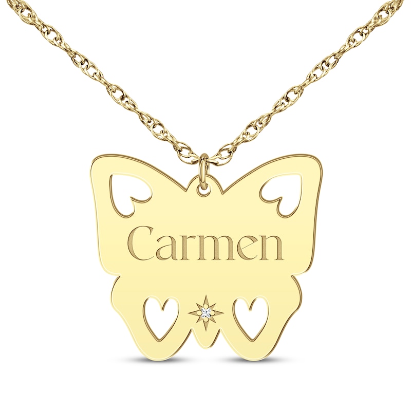 Cutout Butterfly Diamond Accent Name Necklace 10K Yellow Gold 18"