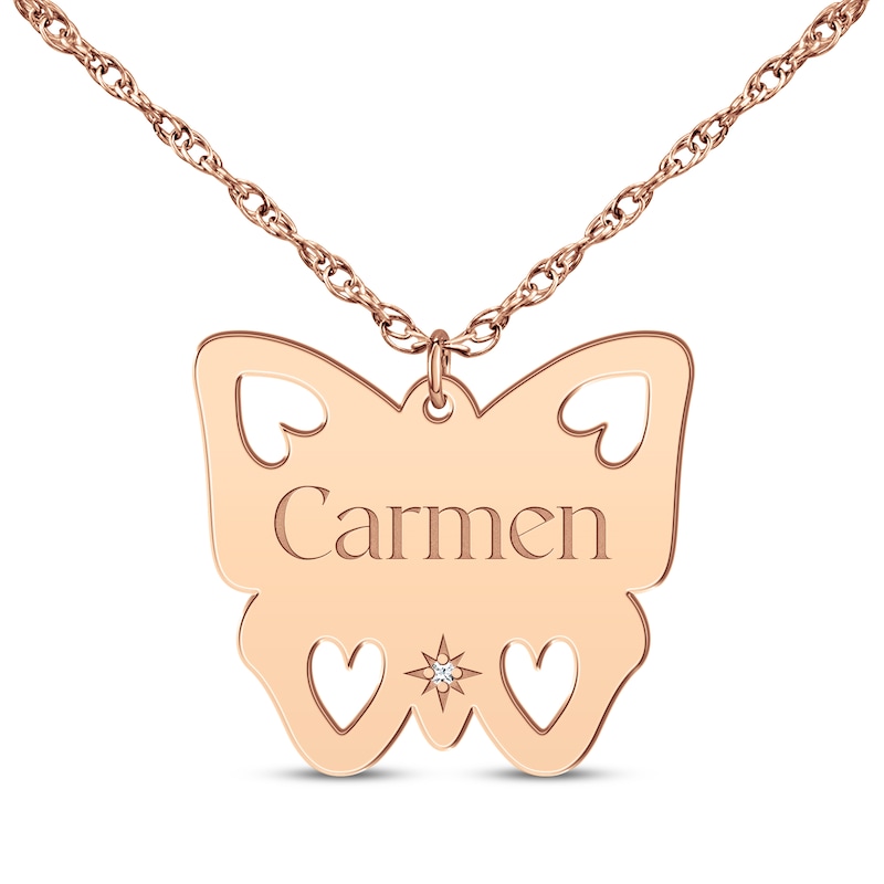 Main Image 1 of Cutout Butterfly Diamond Accent Name Necklace 14K Rose Gold 18&quot;