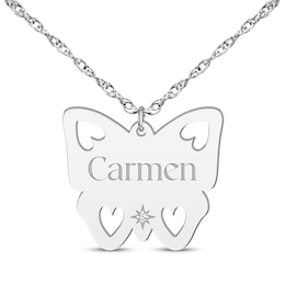 Cutout Butterfly Diamond Accent Name Necklace 14K White Gold 18&quot;