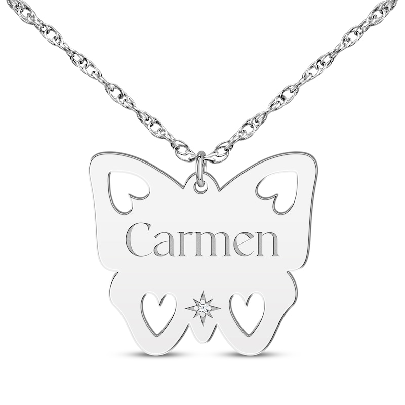 Cutout Butterfly Diamond Accent Name Necklace 14K White Gold 18"
