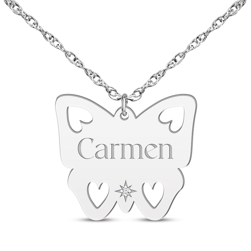 Main Image 1 of Cutout Butterfly Diamond Accent Name Necklace Sterling Silver 18&quot;