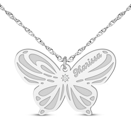 Diamond Accent Butterfly Name Necklace 10K White Gold 18&quot;