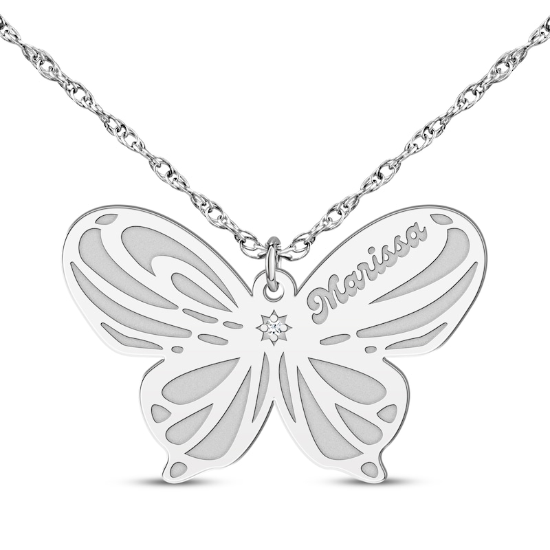 Main Image 1 of Diamond Accent Butterfly Name Necklace 10K White Gold 18&quot;