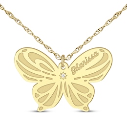 Diamond Accent Butterfly Name Necklace 10K Yellow Gold 18&quot;