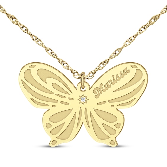 Diamond Accent Butterfly Name Necklace 10K Yellow Gold 18"