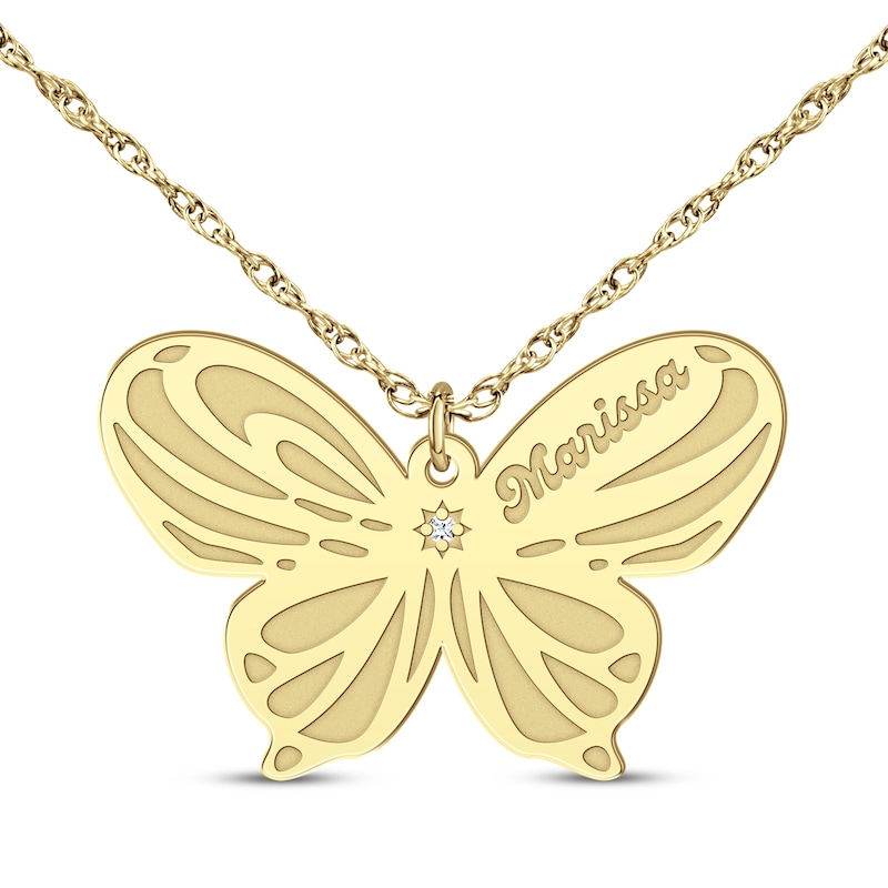 Diamond Accent Butterfly Name Necklace 10K Yellow Gold 18"