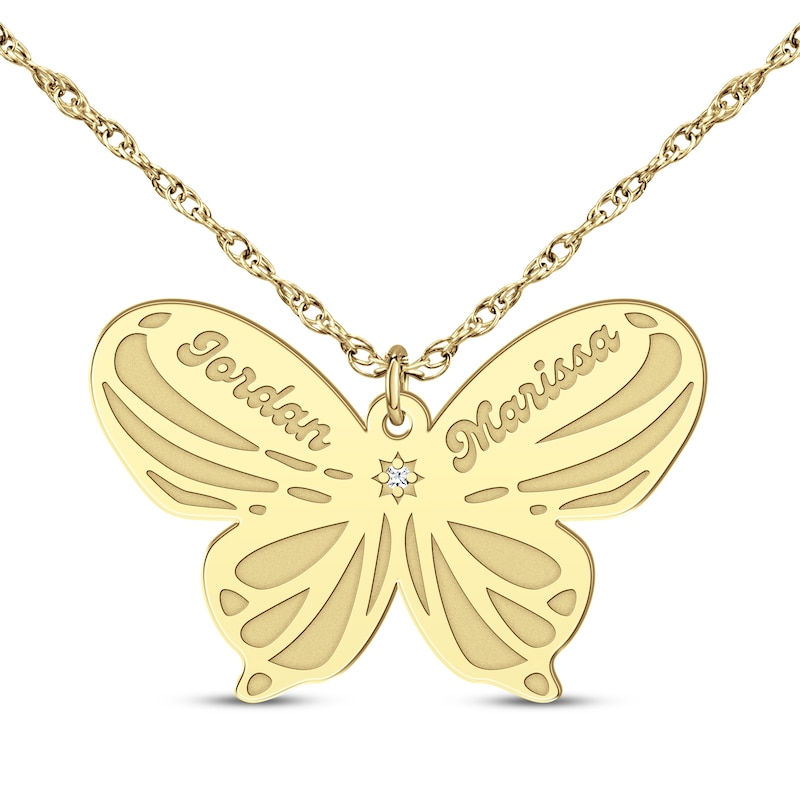 Diamond Accent Butterfly Name Necklace 10K Yellow Gold 18"