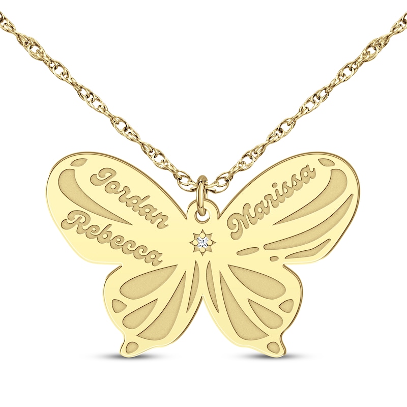 Diamond Accent Butterfly Name Necklace 10K Yellow Gold 18"