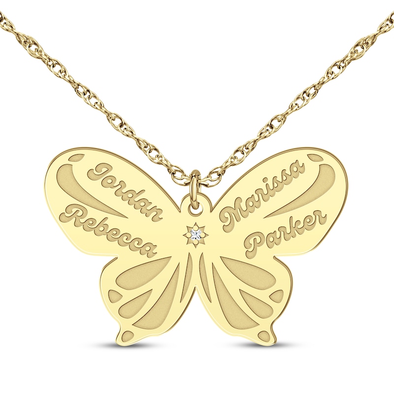 Diamond Accent Butterfly Name Necklace 10K Yellow Gold 18"