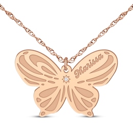 Diamond Accent Butterfly Name Necklace 14K Rose Gold 18&quot;