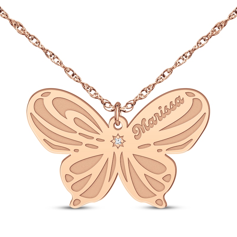 Main Image 1 of Diamond Accent Butterfly Name Necklace 14K Rose Gold 18&quot;