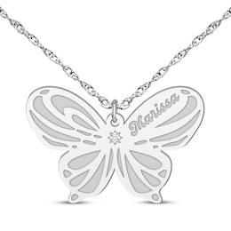 Diamond Accent Butterfly Name Necklace 14K White Gold 18&quot;