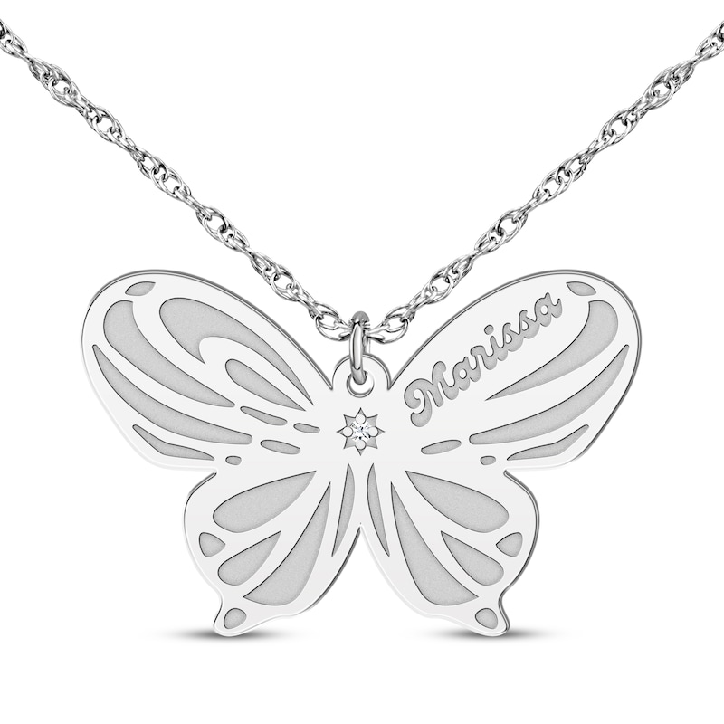 Main Image 1 of Diamond Accent Butterfly Name Necklace 14K White Gold 18&quot;