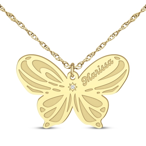 Diamond Accent Butterfly Name Necklace 14K Yellow Gold 18"