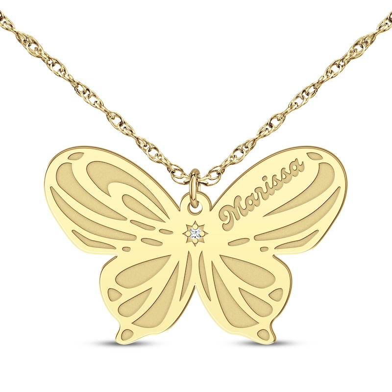 Main Image 1 of Diamond Accent Butterfly Name Necklace 14K Yellow Gold 18&quot;