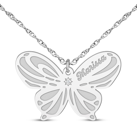 Diamond Accent Butterfly Name Necklace Sterling Silver 18"