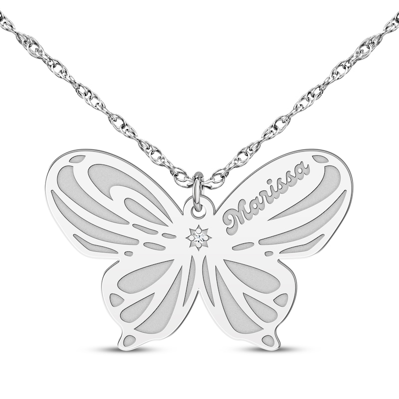 Main Image 1 of Diamond Accent Butterfly Name Necklace Sterling Silver 18&quot;