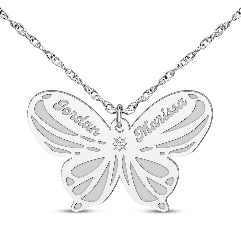 Main Image 2 of Diamond Accent Butterfly Name Necklace Sterling Silver 18&quot;