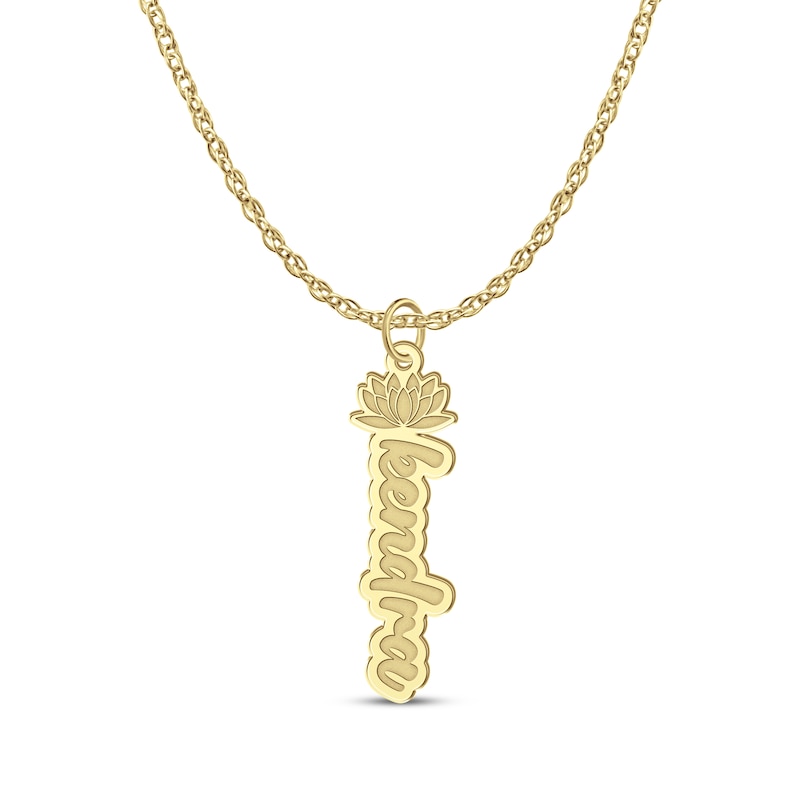 Main Image 1 of Flower-Topped Vertical Tag Name Necklace 10K Yellow Gold 18&quot;