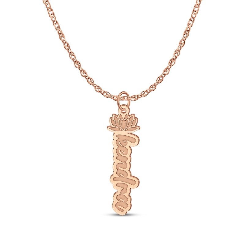 Main Image 1 of Flower-Topped Vertical Tag Name Necklace 14K Rose Gold 18&quot;