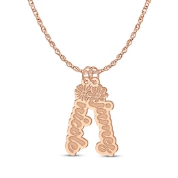 Flower-Topped Vertical Two Tag Name Necklace 14K Rose Gold 18&quot;