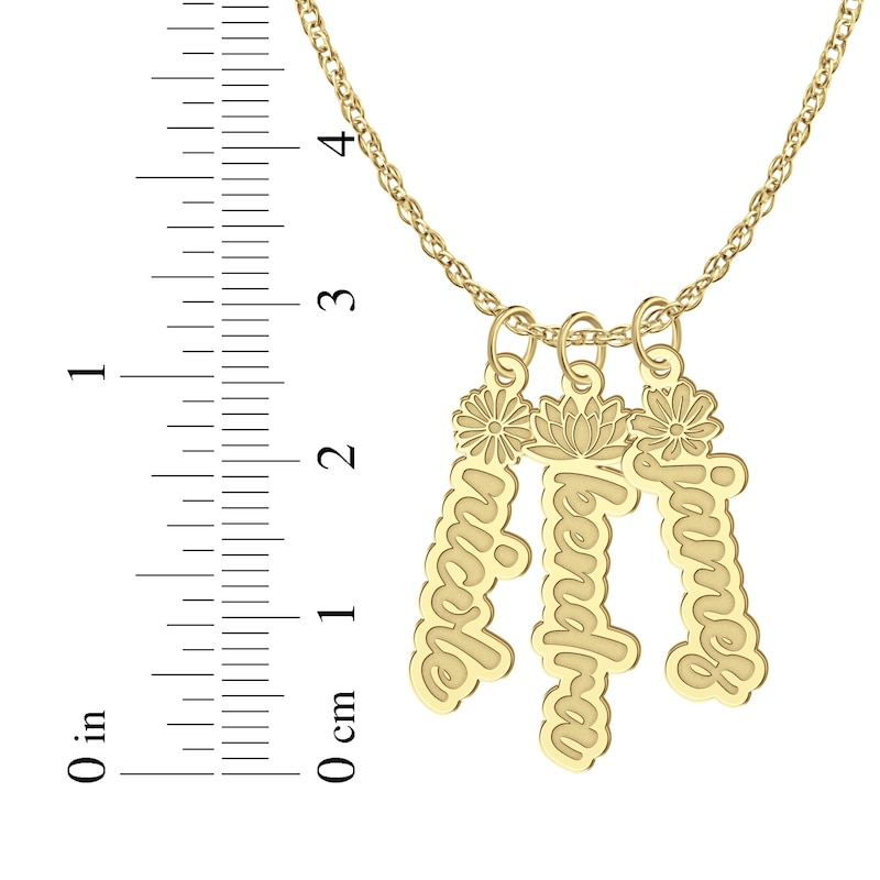 Main Image 6 of Flower-Topped Vertical Three Tag Name Necklace 10K Yellow Gold 18&quot;