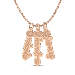 Flower-Topped Vertical Three Tag Name Necklace 14K Rose Gold 18&quot;