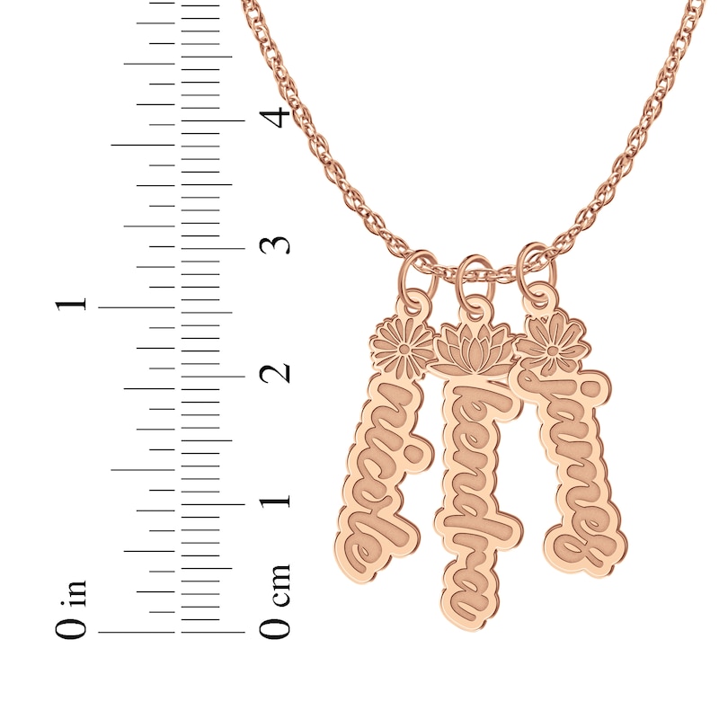 Main Image 6 of Flower-Topped Vertical Three Tag Name Necklace 14K Rose Gold 18&quot;