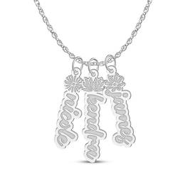 Flower-Topped Vertical Three Tag Name Necklace Sterling Silver 18&quot;