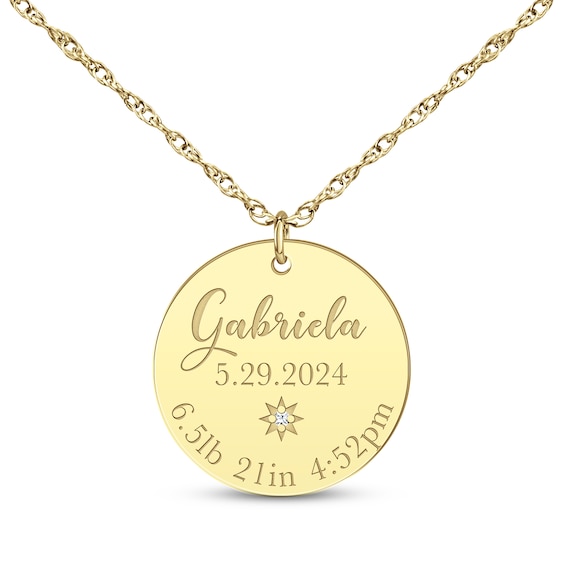Baby Stats Disc Diamond Accent Necklace 10K Yellow Gold 18"
