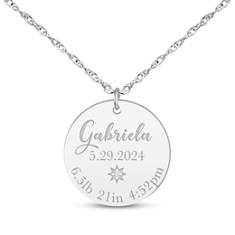 Baby Stats Disc Diamond Accent Necklace 14K White Gold 18&quot;