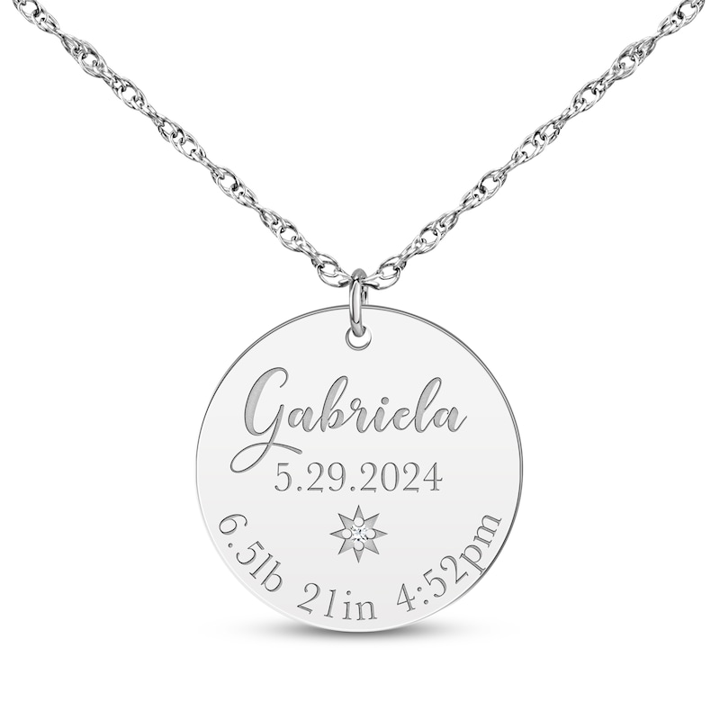 Main Image 1 of Baby Stats Disc Diamond Accent Necklace 14K White Gold 18&quot;