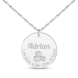 Baby Stats Alphabet Blocks Disc Necklace 10K White Gold 18&quot;