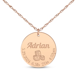 Baby Stats Alphabet Blocks Disc Necklace 14K Rose Gold 18&quot;