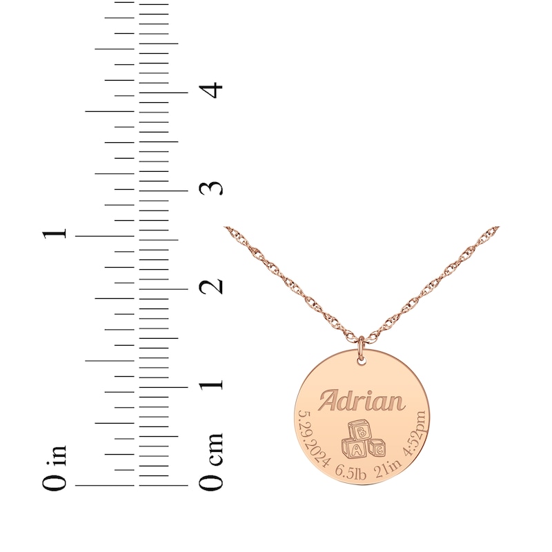 Main Image 3 of Baby Stats Alphabet Blocks Disc Necklace 14K Rose Gold 18&quot;