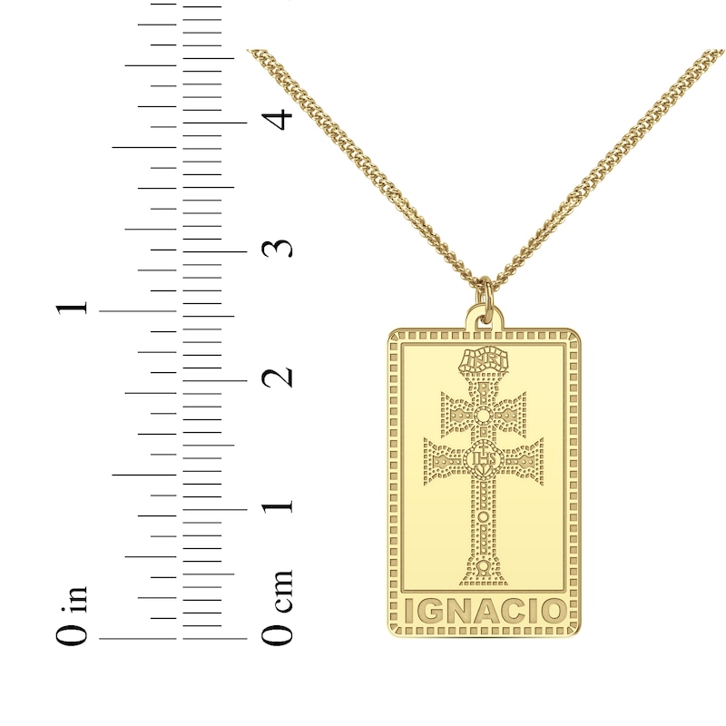 Two-Barred Cross Rectangle Name Necklace 10K Yellow Gold 22"