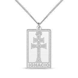 Men's Two-Barred Cross Dog Tag Name Necklace Sterling Silver 22&quot;