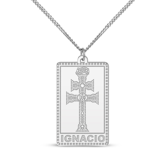 Men's Two-Barred Cross Dog Tag Name Necklace Sterling Silver 22"