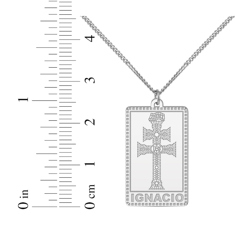 Main Image 4 of Men's Two-Barred Cross Dog Tag Name Necklace Sterling Silver 22&quot;