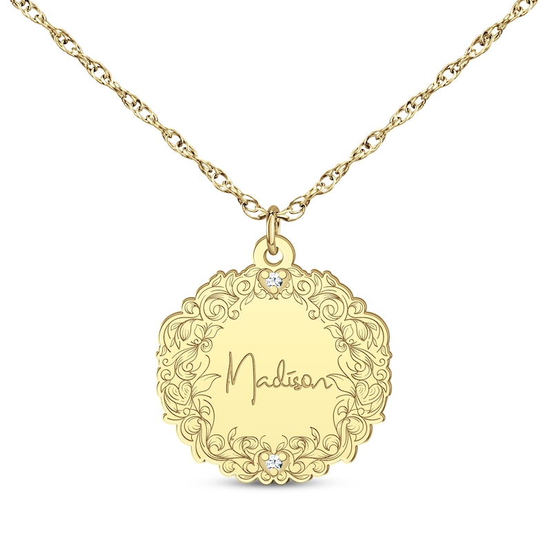 Main Image 2 of Engravable Diamond Accent Vine Necklace 10K Yellow Gold 18&quot;