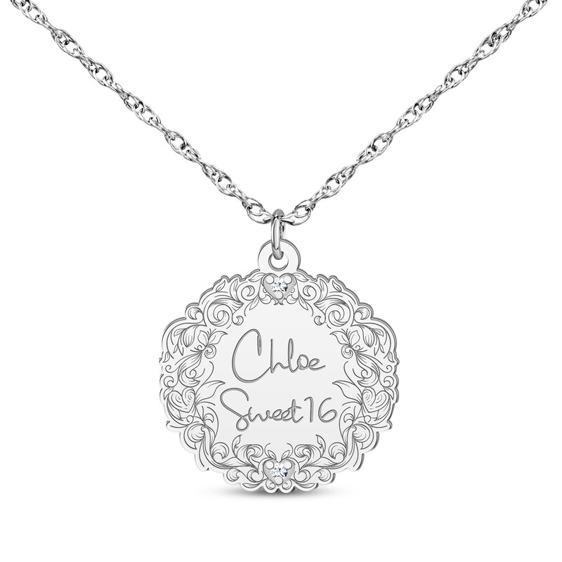 Main Image 1 of Engravable Diamond Accent Vine Necklace 14K White Gold 18&quot;